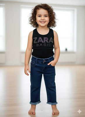 Silakaari Baby Girls Casual Top Jeans(Black-Blue)
