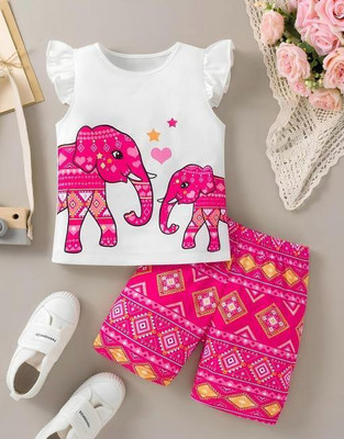 BULBULDRESSES Baby Girls Casual Top Shorts(White)