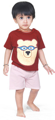 Ariel Baby Boys Casual T-shirt Shorts(Maroon, Pink)