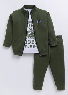 carrydreams Boys Casual Jacket T-shirt, Trouser(OLIVE)