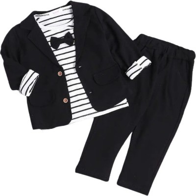 KDF Baby Boys Party(Festive) T-shirt Pant, Jacket, Bow Tie(BLACK)