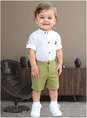 Riyannshi Boys Casual Shirt Pant(Green)