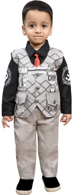 boy choice Boys Casual Shirt Pant, Bow Tie, Waistcoat(GREY, Black)