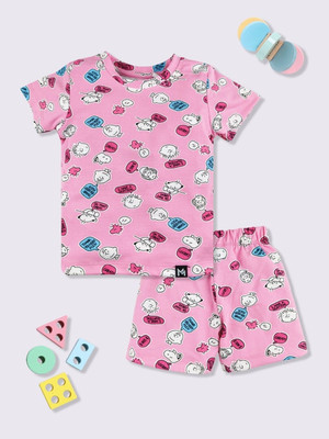 YK X Minute Mirth Boys & Girls Pluto Casual T-shirt Shorts(Pink)