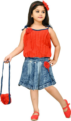 CHANDRIKA LIFESTYLE Girls Party(Festive) Top Skirt(RED)