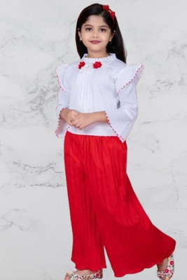 Vijatree Girls Casual Top Pant(White / Red)