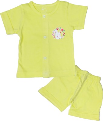 KIDZVILLA Baby Boys & Baby Girls Casual T-shirt Shorts(Yellow)
