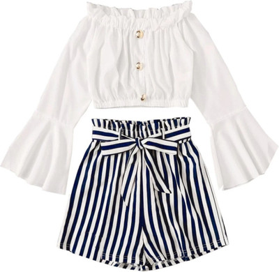 vroxa creation Girls Casual Top Shorts(Navy Blue)