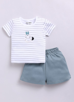 Smart Baby Baby Boys Casual T-shirt Shorts(White & Blue)