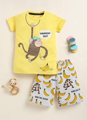 Lazy Shark Boys Casual T-shirt Shorts(Light Yellow)