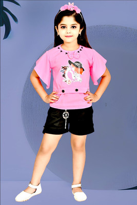 SUNCITY FASHION MART Baby Girls Barbie Party(Festive) Top Shorts(PINK)