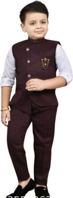 NVH Boys Festive & Party, Wedding Shirt, Waistcoat and Pant Set(Maroon Pack of 1)