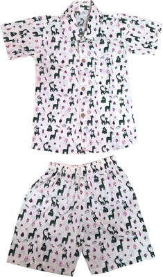 AHAANCREATIONS Boys Casual Shirt Shorts(DARK GREEN)