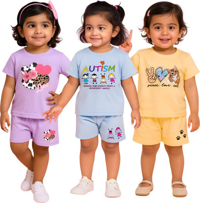 VP TEXX Baby Boys & Baby Girls Casual T-shirt Shorts(Lilac-Blue-Yellow)