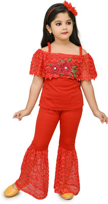 Chandrika Girls Casual Top Trouser(RED)