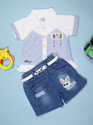 V-MART Baby Girls Casual Top Pant(Green)