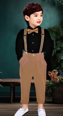 KRIYU CREATION Boys Party(Festive) Shirt Pant, Bow Tie, Suspenders(KHAKHI)