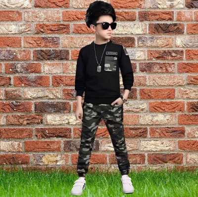 JEKESHVI Boys Party(Festive) T-shirt Track Pants, T-shirt(Black)