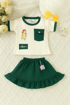 Ykidsfashion Baby Girls Casual T-shirt Skirt(Green White)
