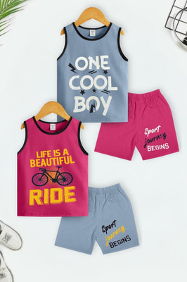 INDIA FASHION FAB Boys & Girls Casual Vest Shorts(Sky Blue, Red)