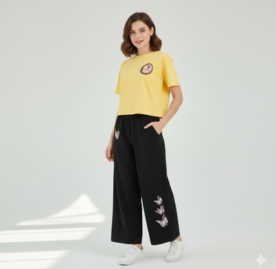Wearax Girls Casual T-shirt Trouser(YELLOW)