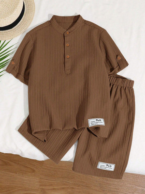 Ruturaj Baby Boys Casual Shirt Shorts(BROWN)