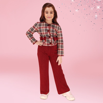 Cutecumber Baby Girls Casual Jacket Pant(Maroon)