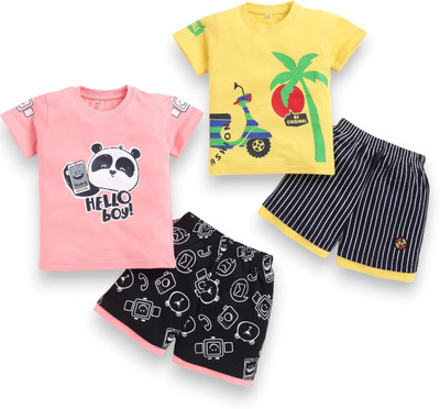 carrydreams Boys Casual T-shirt Shorts(YELLOW_ROSE)