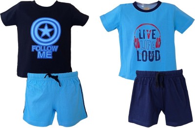 SHLOKSCOUTURE Baby Boys Party(Festive) T-shirt Shorts(Dark Blue)