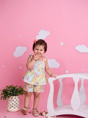 BABY'S DAY Baby Girls Casual Top Shorts(Peach)