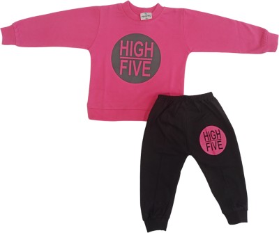 pankhu Baby Boys & Baby Girls Casual T-shirt Pyjama, Pullover, Dress(Pink High Five FS)