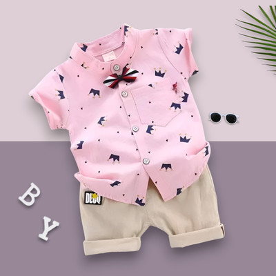 LittleRebel Baby Boys & Baby Girls Casual Shirt Shorts(ROYAL TAJ_PINK)