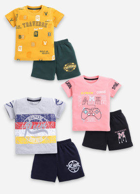 carrydreams Boys Casual T-shirt Shorts(MUSTARD_ROSE_GREY)