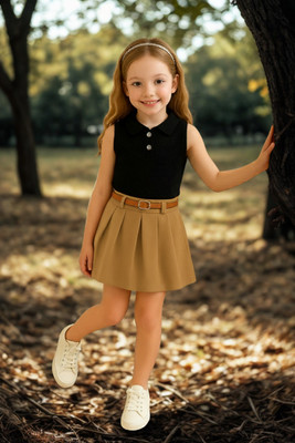 KRIYU CREATION Girls Party(Festive) Top Skirt(BLACK)