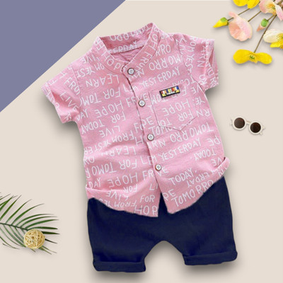 WinsKart Baby Boys & Baby Girls Party(Festive) Shirt Shorts(ALPHA_PINK_BLUE)