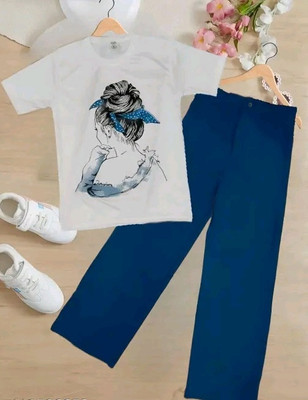 TarrenT HunT Girls Casual T-shirt Pant(Blue)