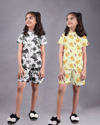FEBVIBE Girls Casual T-shirt Shorts(Multicolor 4)