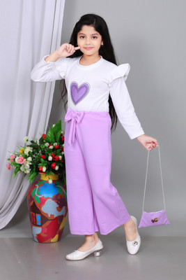 FashioNest POINT Girls Party(Festive) Top Pant(Purple)