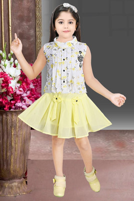 HouseOfCommon Baby Girls Party(Festive) Top Skirt(White Yellow)