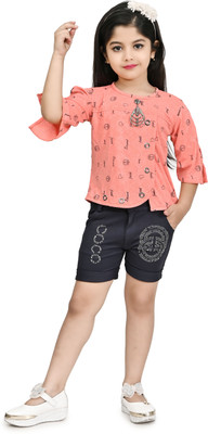 MRM FASHION Girls Party(Festive) Top Pant(PEACH)