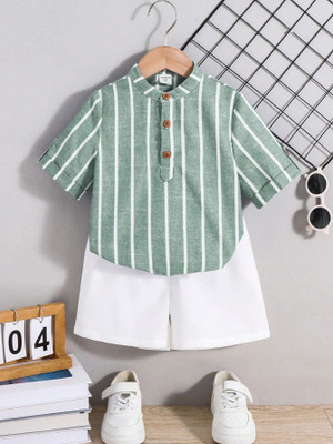 peeloo Baby Boys & Baby Girls Casual Shirt Shorts(GREEN STREEP)