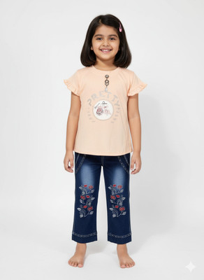 Girijesh Singh Girls Party(Festive) Top Jeans(Orange)