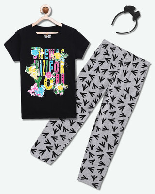 SINI MINI Girls Casual Pyjama Sleepsuit(BLK_DUK)