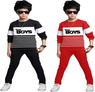 DRUZZEE Boys Casual Sweatshirt Pant(Black-Red)