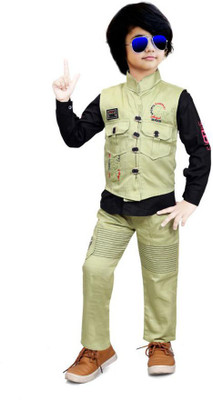 Angels Baby Boys Party(Festive) Shirt Pant(Golden)