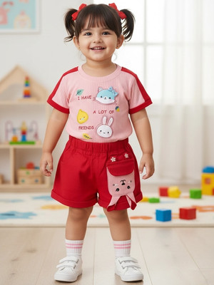 BABY'S DAY Baby Girls Casual Top Shorts(Red)