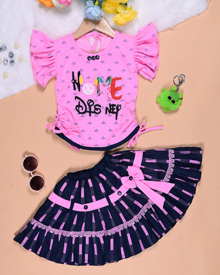 k s ayat fashion Girls Party(Festive) Top Skirt(PINK)