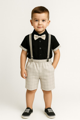 TapiFeb Baby Boys & Baby Girls Party(Festive) Shirt Shirt, Shorts, Belt(Grey)