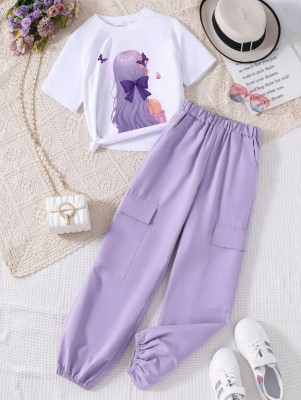 Sunbrust (with Device) Girls Party(Festive) T-shirt Pant(Purple B)