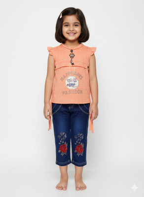 Girijesh Singh Girls Party(Festive) Top Jeans(Orange)